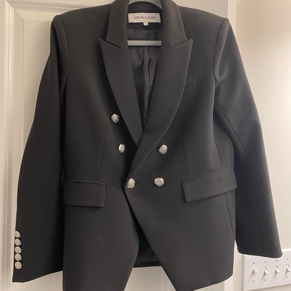 Veronica Beard Black Miller Dickey Blazer with Silver Buttons